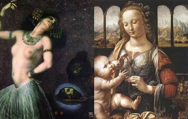 Montagem: Salom, de Franz Von Stuck e A Virgem do Cravo, de Leonardo da Vinci