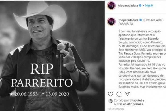 Morte do cantor Parrerito do Trio Parada Dura na RecordTV Minas . . #s